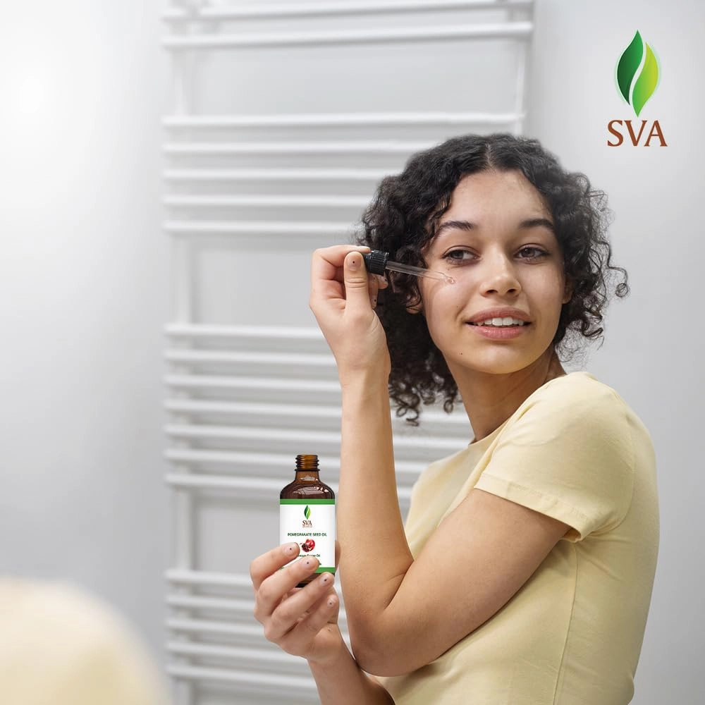 SVA Pomegranate Seed Organic - 4 Fl Oz – 100% Natural Cold Pressed Organic Pomegranate Oil - for Face, Skin Care, Hair Care, Scalp Massage & Body Massage – Carrier Oil with Dropper