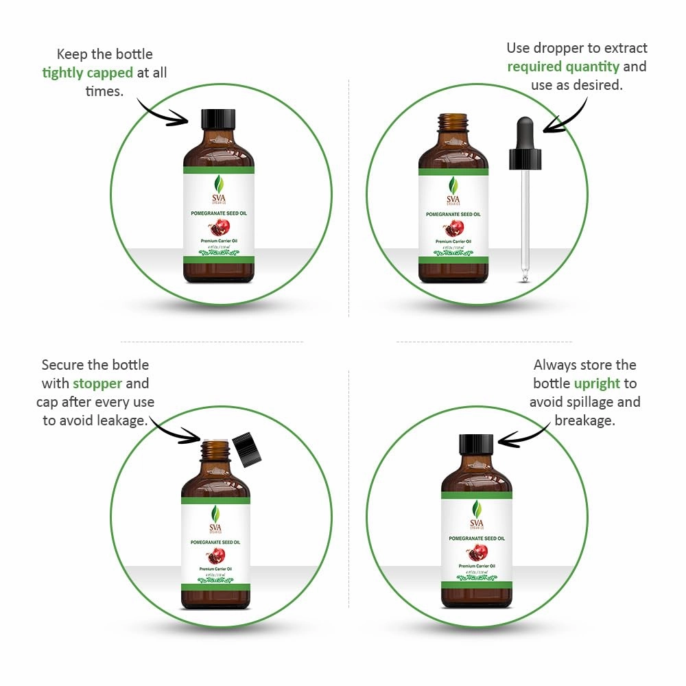 SVA Pomegranate Seed Organic - 4 Fl Oz – 100% Natural Cold Pressed Organic Pomegranate Oil - for Face, Skin Care, Hair Care, Scalp Massage & Body Massage – Carrier Oil with Dropper