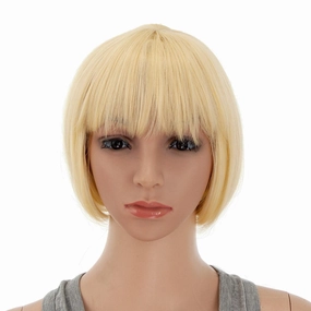 SWACC 10 Inch Short Straight Bob Wig with Bangs Synthetic Colorful Cosplay Daily Party Flapper Wig for Women with Wig Cap (613 Blonde)