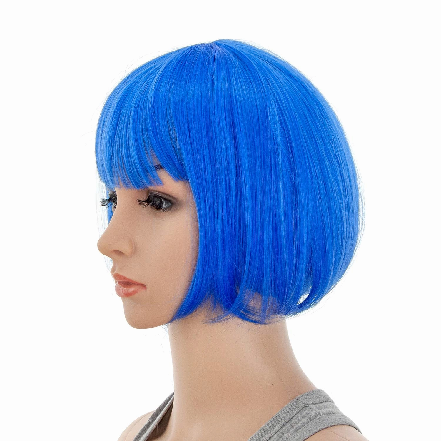 SWACC 10 Inch Short Straight Bob Wig with Bangs Synthetic Colorful Cosplay Daily Party Flapper Wig for Women with Wig Cap (Blue)