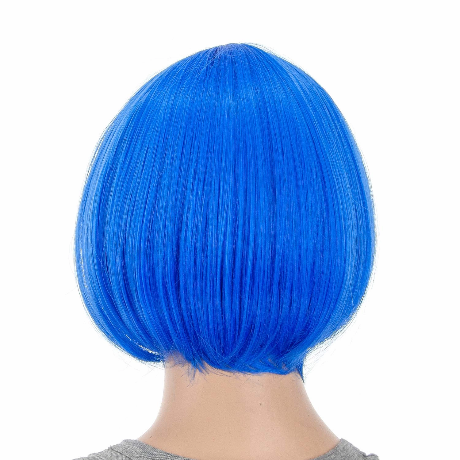 SWACC 10 Inch Short Straight Bob Wig with Bangs Synthetic Colorful Cosplay Daily Party Flapper Wig for Women with Wig Cap (Blue)