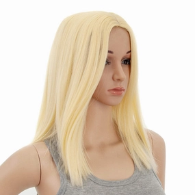 SWACC 14-Inch Short Straight Middle Part Hair Wig Medium Length Synthetic Heat Resistant Wigs for Women with Wig Cap (613 Blonde)