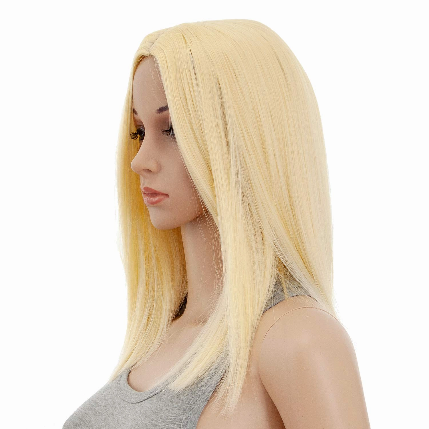SWACC 14-Inch Short Straight Middle Part Hair Wig Medium Length Synthetic Heat Resistant Wigs for Women with Wig Cap (613 Blonde)