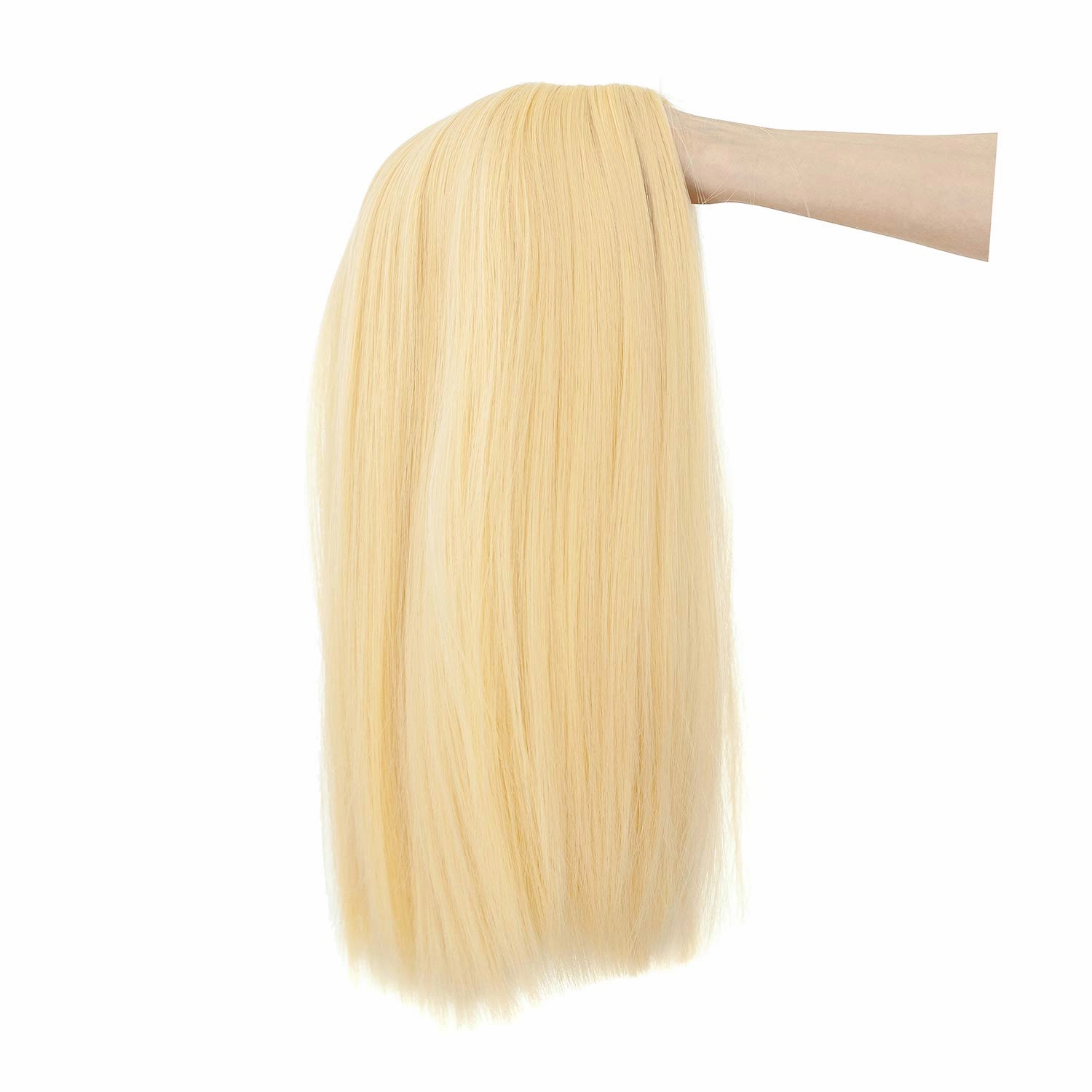 SWACC 14-Inch Short Straight Middle Part Hair Wig Medium Length Synthetic Heat Resistant Wigs for Women with Wig Cap (613 Blonde)