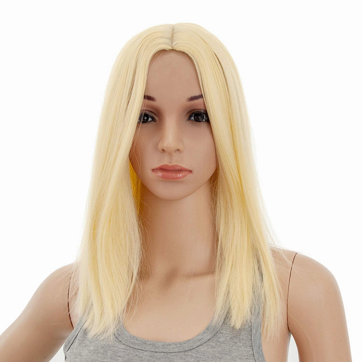 SWACC 14-Inch Short Straight Middle Part Hair Wig Medium Length Synthetic Heat Resistant Wigs for Women with Wig Cap (613 Blonde)