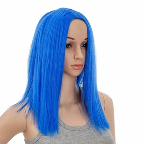 SWACC 14-Inch Short Straight Middle Part Hair Wig Medium Length Synthetic Heat Resistant Wigs for Women with Wig Cap (Blue)
