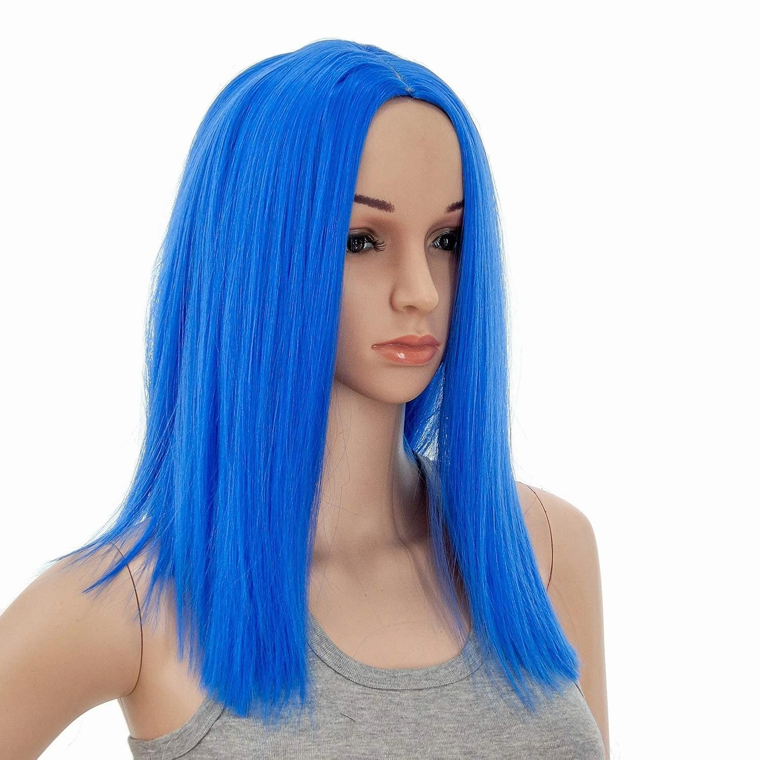 SWACC 14-Inch Short Straight Middle Part Hair Wig Medium Length Synthetic Heat Resistant Wigs for Women with Wig Cap (Blue)