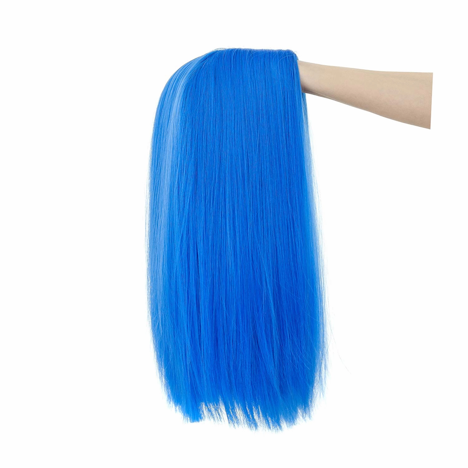 SWACC 14-Inch Short Straight Middle Part Hair Wig Medium Length Synthetic Heat Resistant Wigs for Women with Wig Cap (Blue)