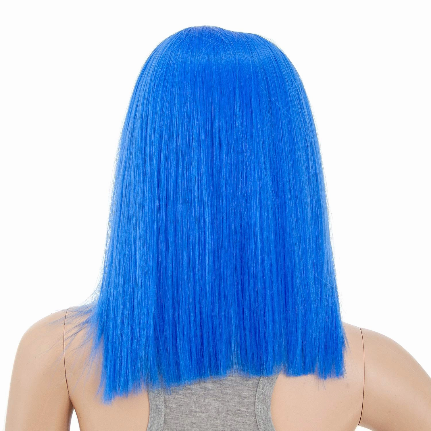 SWACC 14-Inch Short Straight Middle Part Hair Wig Medium Length Synthetic Heat Resistant Wigs for Women with Wig Cap (Blue)