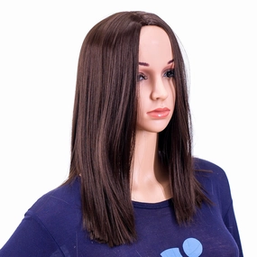 SWACC 14-Inch Short Straight Middle Part Hair Wig Medium Length Synthetic Heat Resistant Wigs for Women with Wig Cap (Dark Brown-4#)