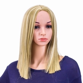 SWACC 14-Inch Short Straight Middle Part Hair Wig Medium Length Synthetic Heat Resistant Wigs for Women with Wig Cap (Dirty Blonde Highlights)