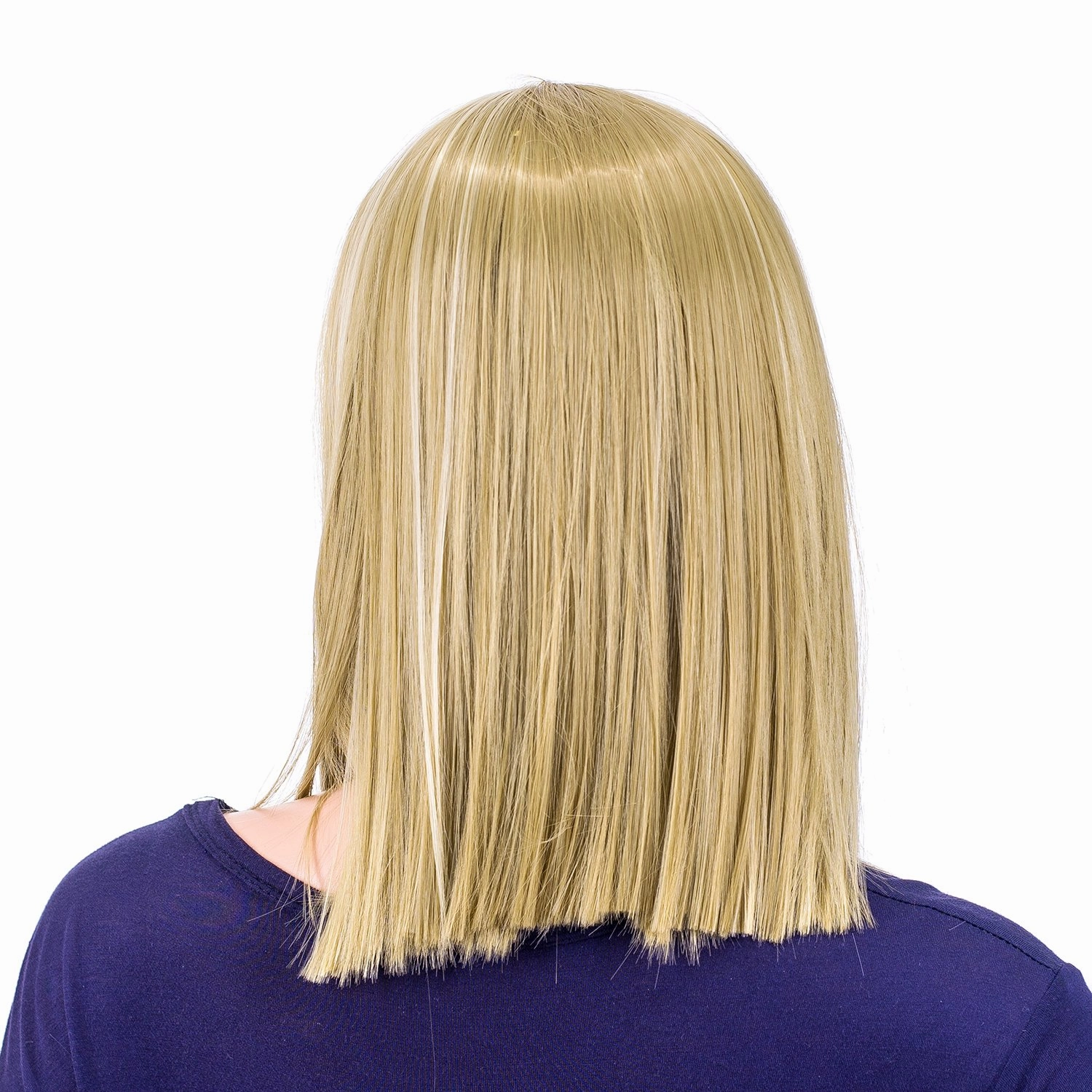 SWACC 14-Inch Short Straight Middle Part Hair Wig Medium Length Synthetic Heat Resistant Wigs for Women with Wig Cap (Dirty Blonde Highlights)