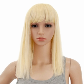SWACC 14 Inches Short Straight Medium Shoulder Length Wig with Blunt Cut Bangs and Bottom End Synthetic Heat Resistant Hair Wigs for Women with Wig Cap (613 Blonde)