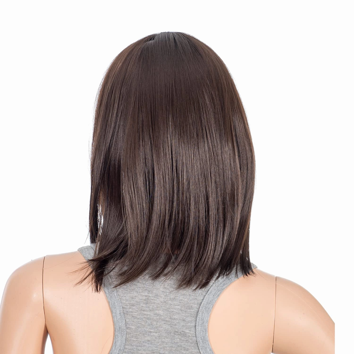 SWACC Short Straight Bob Wig with Bangs Synthetic Colorful Cosplay Daily Party Flapper Wig for Women with Wig Cap (Dark Brown)