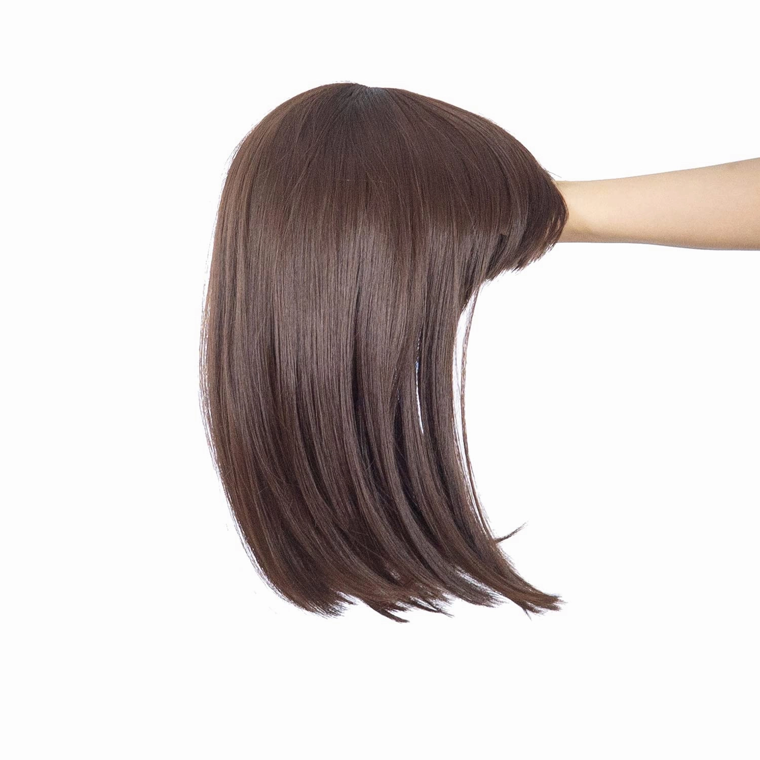SWACC Short Straight Bob Wig with Bangs Synthetic Colorful Cosplay Daily Party Flapper Wig for Women with Wig Cap (Dark Brown)