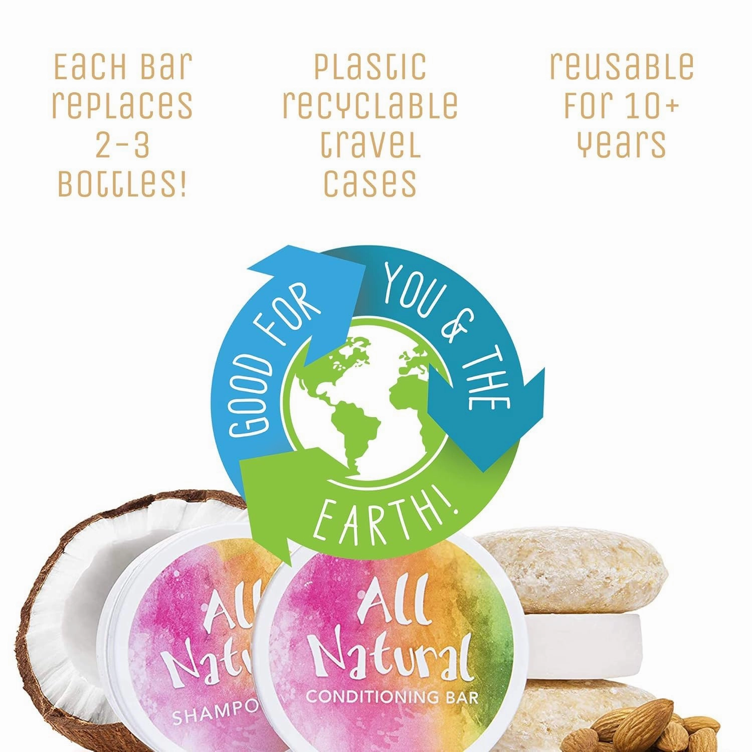 Sweet & Sassy 3 Shampoo Bars. Made in the USA. All Natural, Organic, SLS Free, Plastic Free, Safe for Color Treated Hair - Coconut Almond