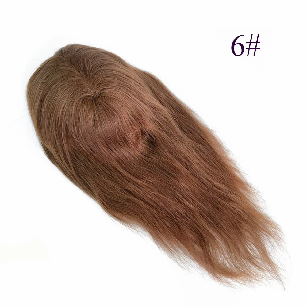 Swiss Lace PU Thin Skin Around Men Toupee with Human Hair Piece System Size 7"×9" Hair Length 20 Inch Brown 6#