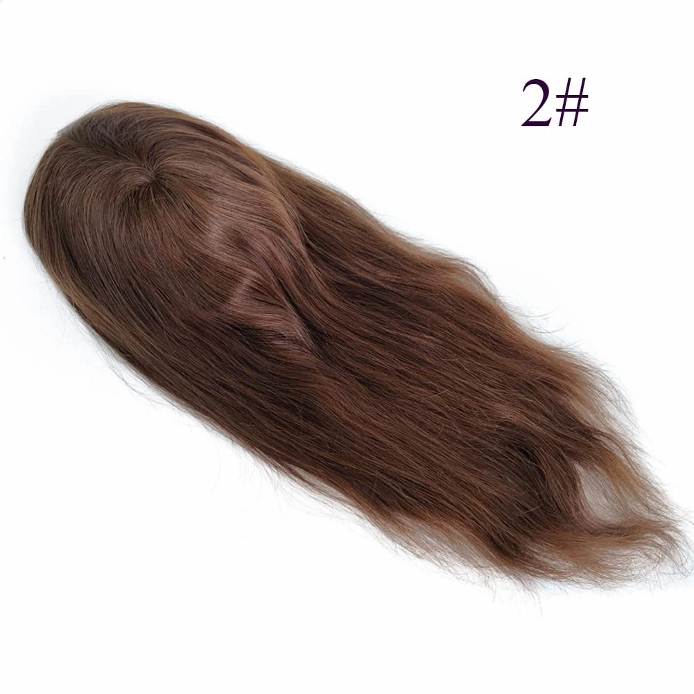 Swiss Lace PU Thin Skin Around Men Toupee with Human Hair Piece System Size 7"×9" Hair Length 20 Inch Dark Browk 2#
