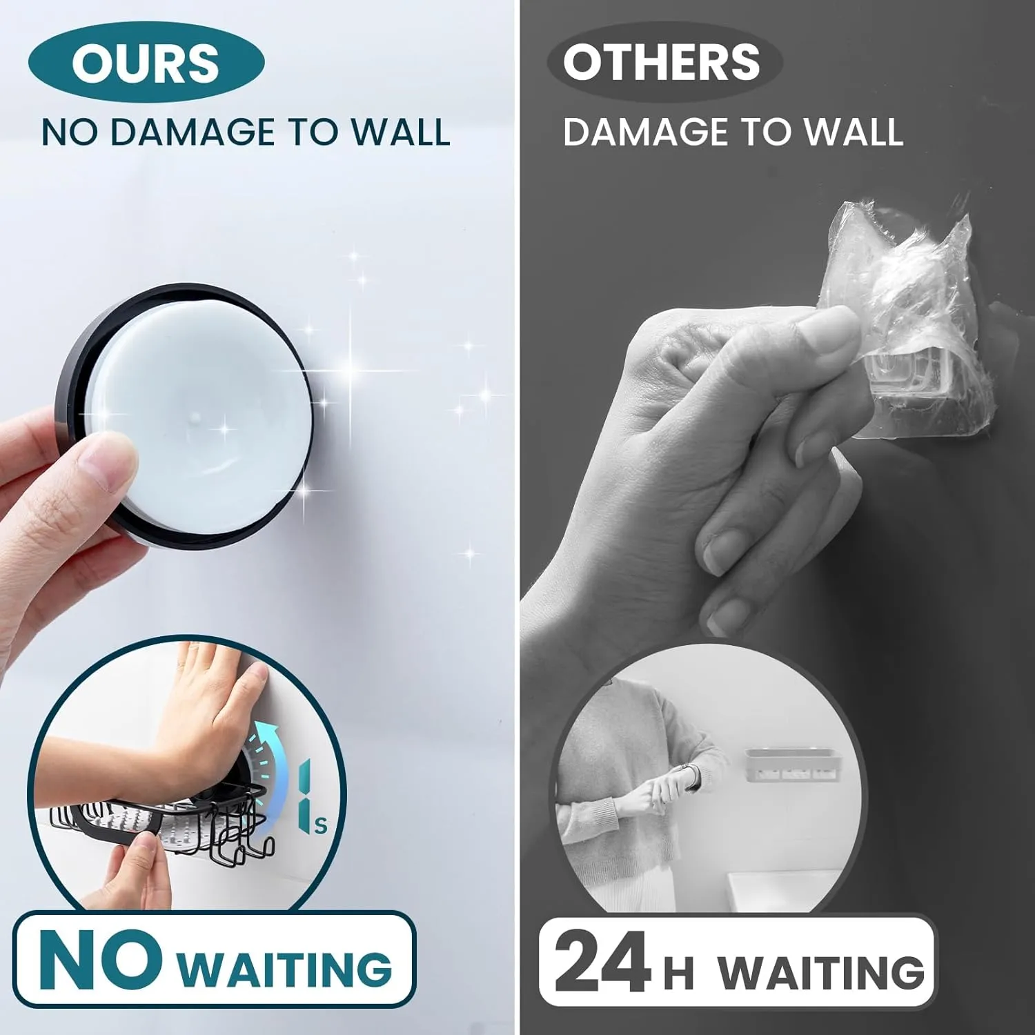 TAILI Soap Dish Holder Suction Cup with Hooks and Silicone Soap Saver Pad for Shower Wall, Shampoo Saver Tray for Bathroom, Tub, Kitchen, Rustproof Stainless Steel Sponge Holder, Black