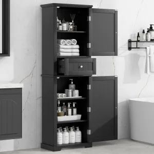 Tall Storage Cabinet, Bathroom Floor Freestanding Storage Cabinet with 2 Doors, One Drawer, and Adjustable Shelf for Bathroom, Office, Living Room, Black