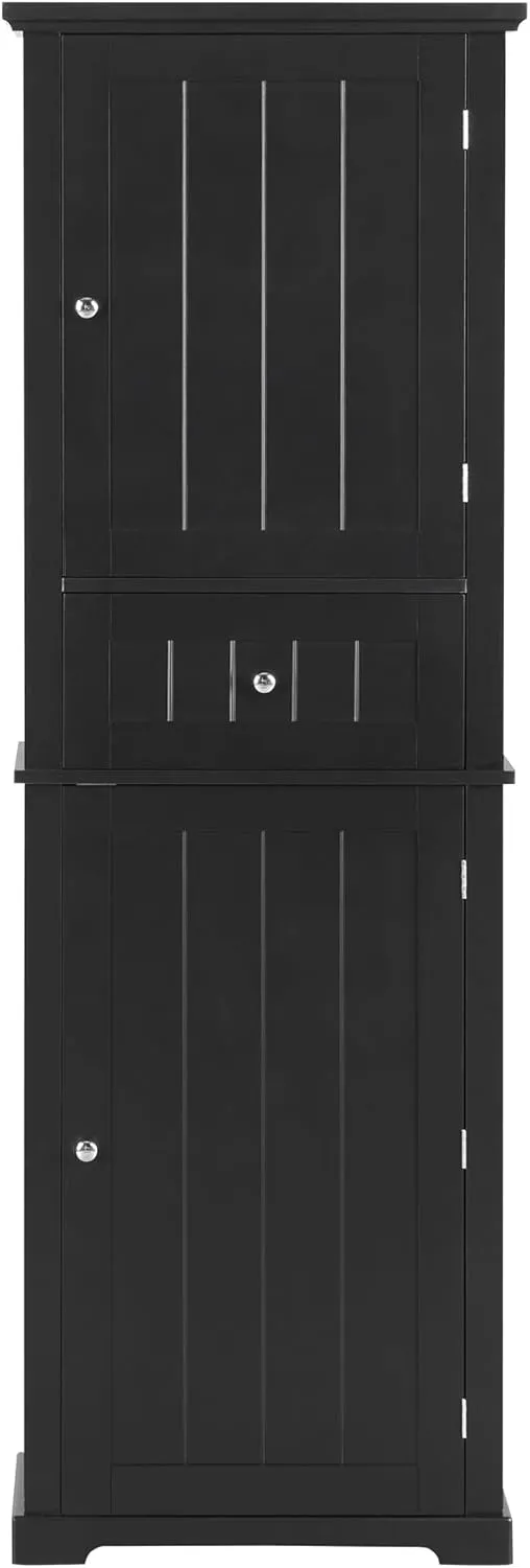 Tall Storage Cabinet, Bathroom Floor Freestanding Storage Cabinet with 2 Doors, One Drawer, and Adjustable Shelf for Bathroom, Office, Living Room, Black