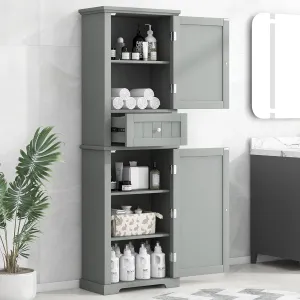 Tall Storage Cabinet, Bathroom Floor Freestanding Storage Cabinet with 2 Doors, One Drawer, and Adjustable Shelf for Bathroom, Office, Living Room, Grey