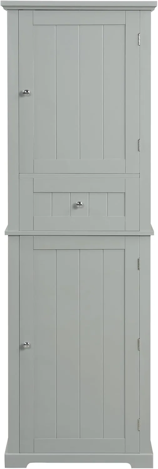 Tall Storage Cabinet, Bathroom Floor Freestanding Storage Cabinet with 2 Doors, One Drawer, and Adjustable Shelf for Bathroom, Office, Living Room, Grey