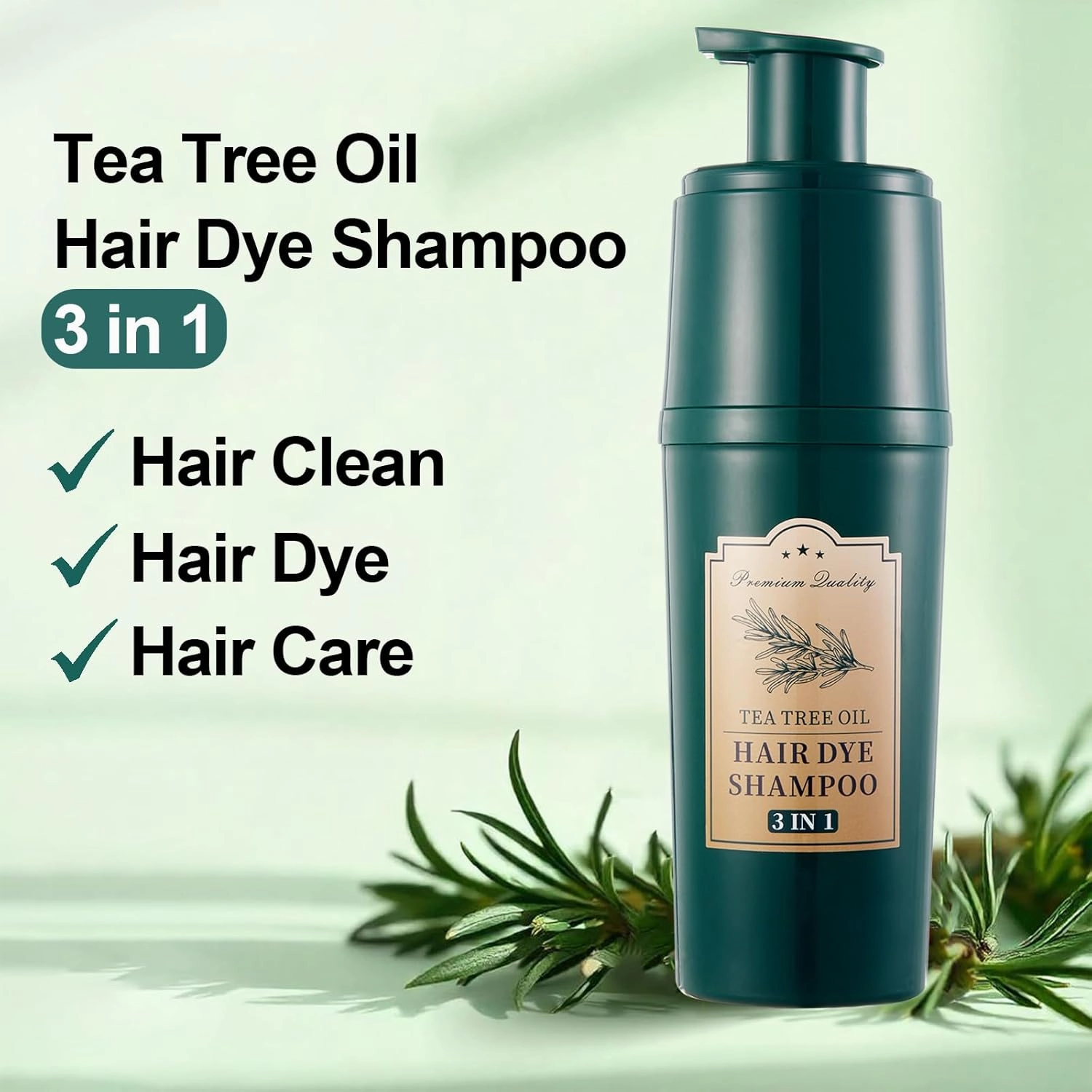Tea Tree Hair Dye Shampoo, Black Hair Color Shampoo For Women & Men, Easy to Use at Home, Long Lasting 3 in 1 Hair Dye for Gray Hair Coverage 16.9 Fl Oz (Black)
