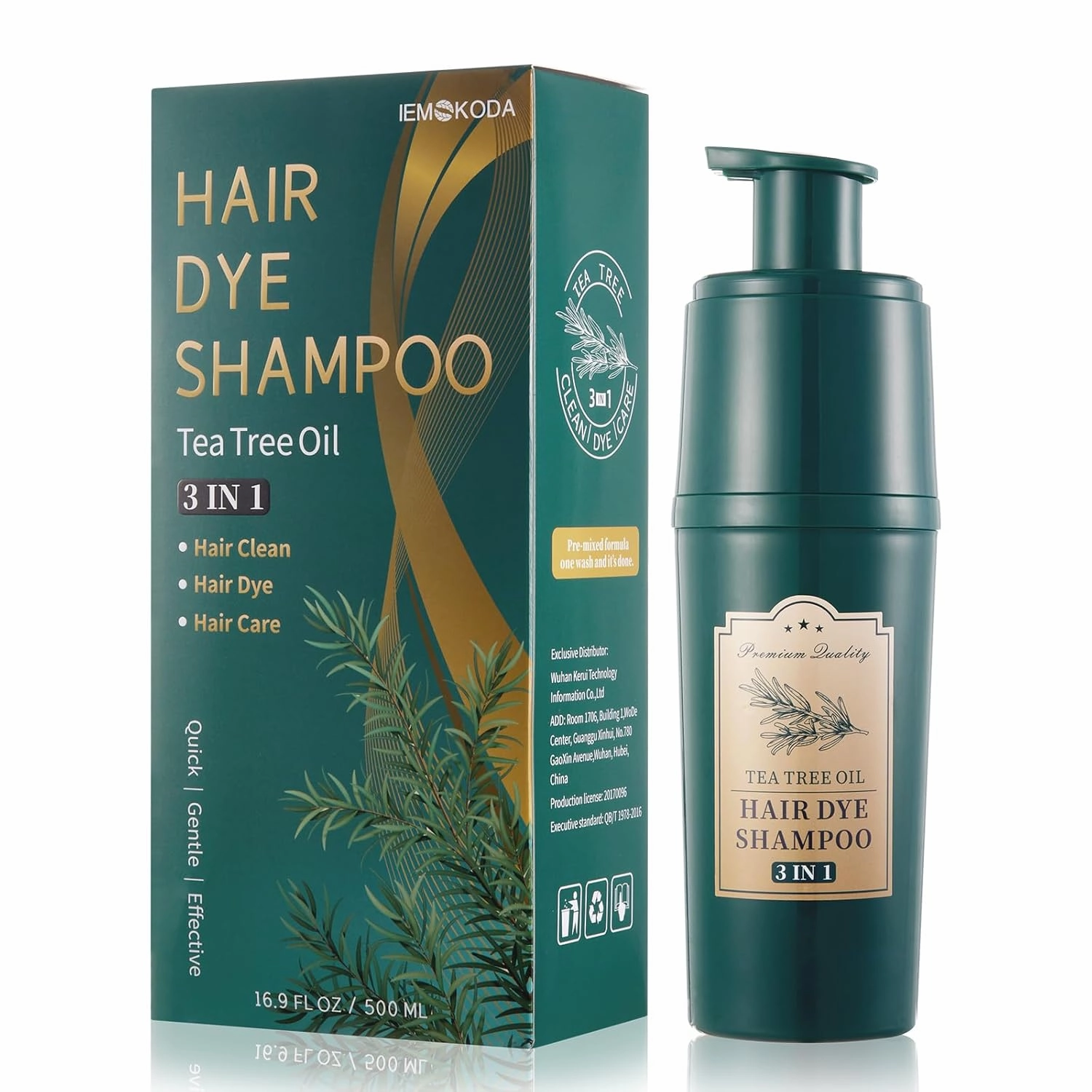 Tea Tree Hair Dye Shampoo, Black Hair Color Shampoo For Women & Men, Easy to Use at Home, Long Lasting 3 in 1 Hair Dye for Gray Hair Coverage 16.9 Fl Oz (Black)
