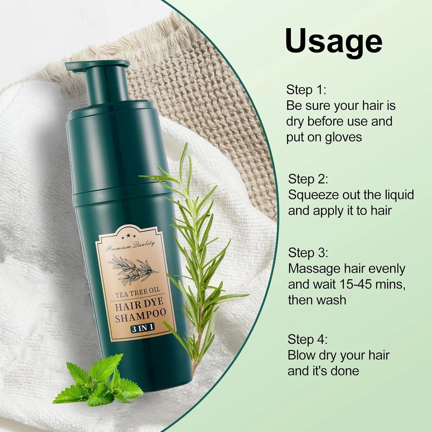 Tea Tree Hair Dye Shampoo, Black Hair Color Shampoo For Women & Men, Easy to Use at Home, Long Lasting 3 in 1 Hair Dye for Gray Hair Coverage 16.9 Fl Oz (Black)