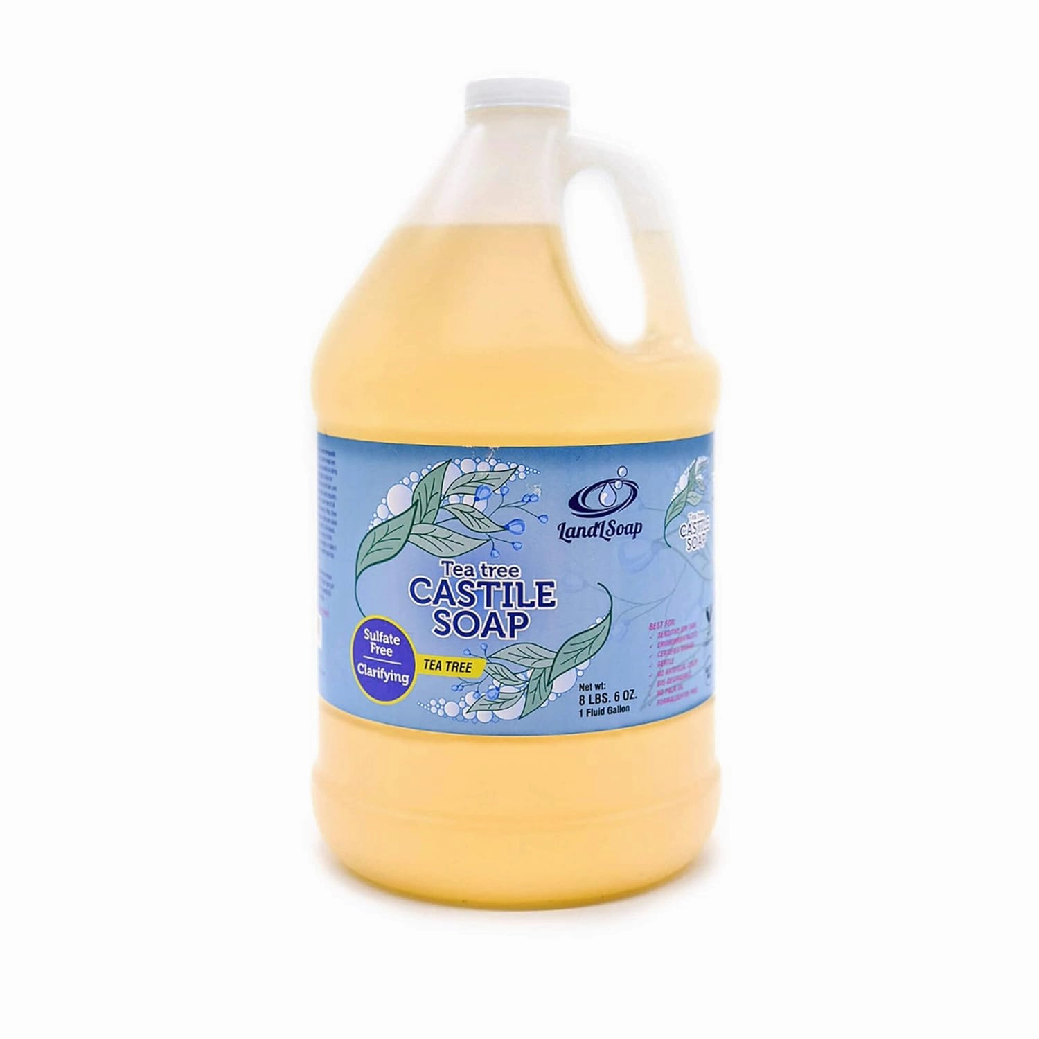 Tea Tree Pure Castile Liquid Soap for Face, Hand & Body Wash-Vegan, Non-GMO, Made in USA, All Skin Types, Dry & Sensitive Skin (1 Gallon)