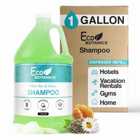 Terra Pure 1-Shoppe Eco Botanics Natural Shampoo with Raw Honey & White Tea | Gallon Jug Bulk Toiletries for Airbnb, Vacation Rentals, and Home Bathroom | Refill For Soap Dispensers