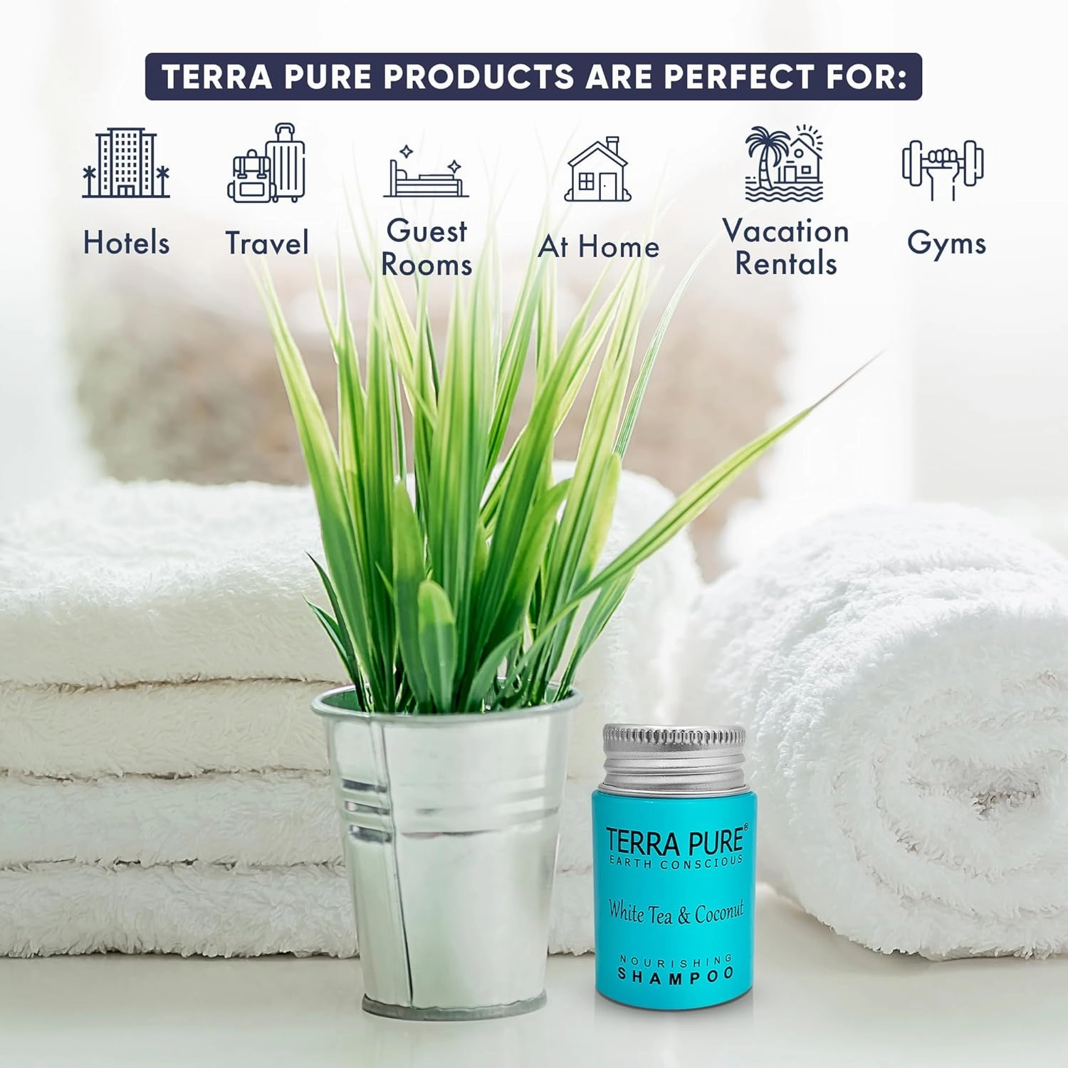 Terra Pure White Tea & Coconut Shampoo, Travel Size Hotel Amenities, 1 oz. (Case of 100)