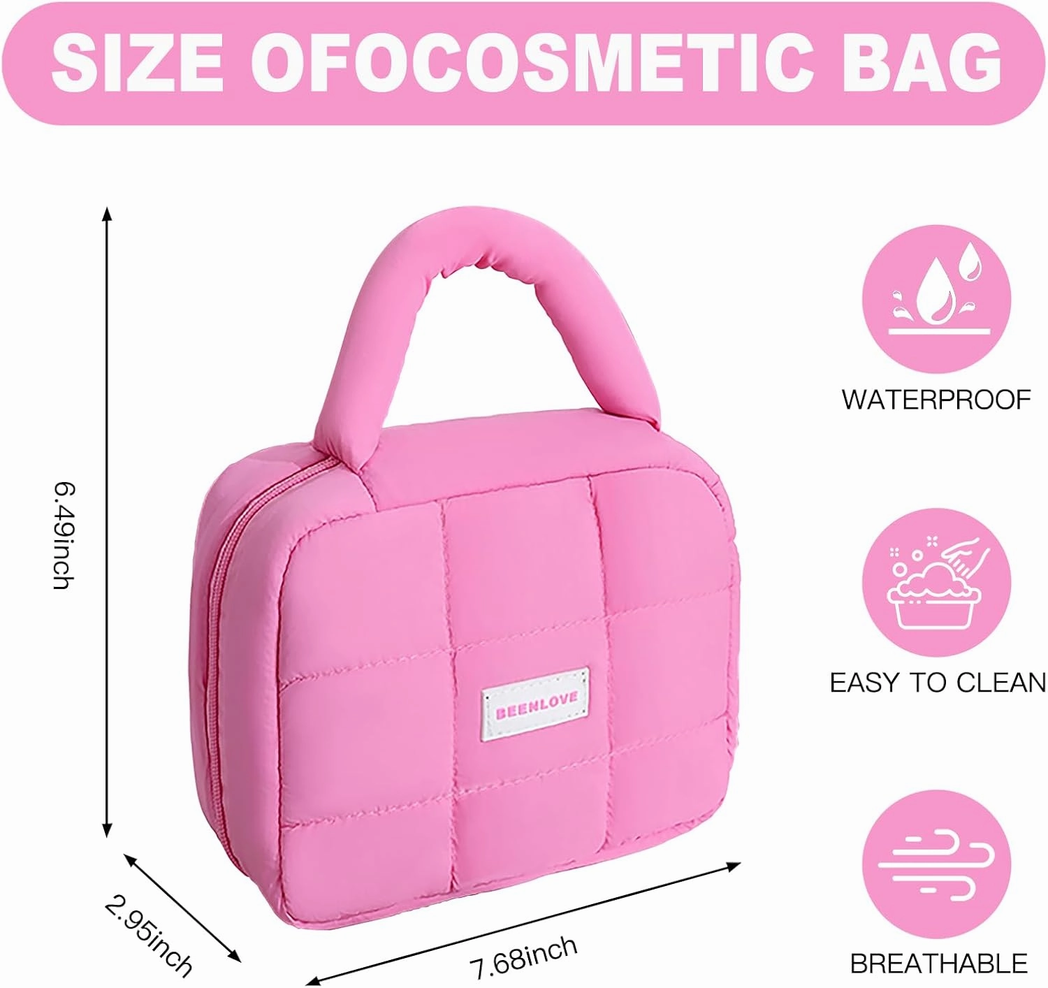 Teryeefi Hanging Travel Toiletry Bag for women, [Cute Candy Color Puffy Design] Travel Makeup Cosmetic Bag with Waterproof function (Rose)