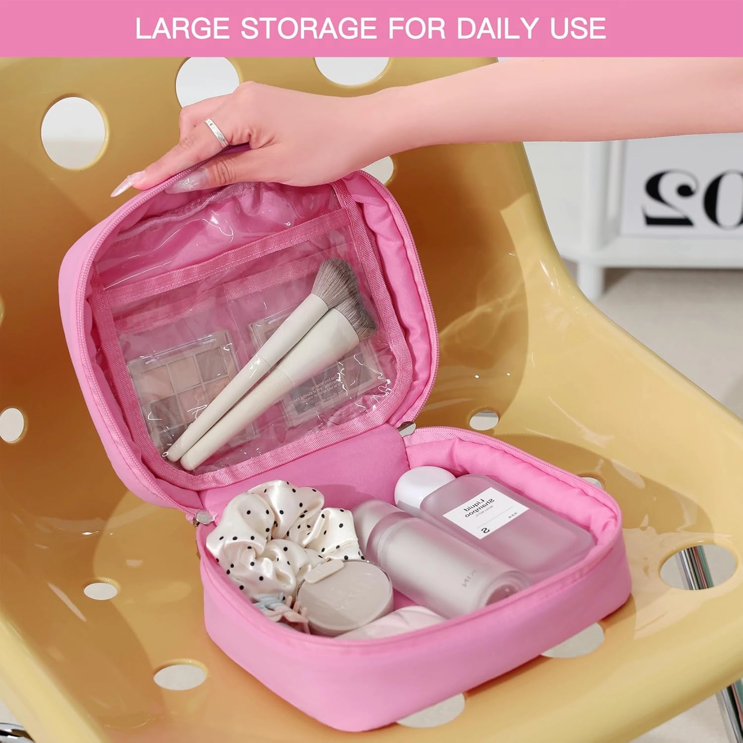Teryeefi Hanging Travel Toiletry Bag for women, [Cute Candy Color Puffy Design] Travel Makeup Cosmetic Bag with Waterproof function (Rose)
