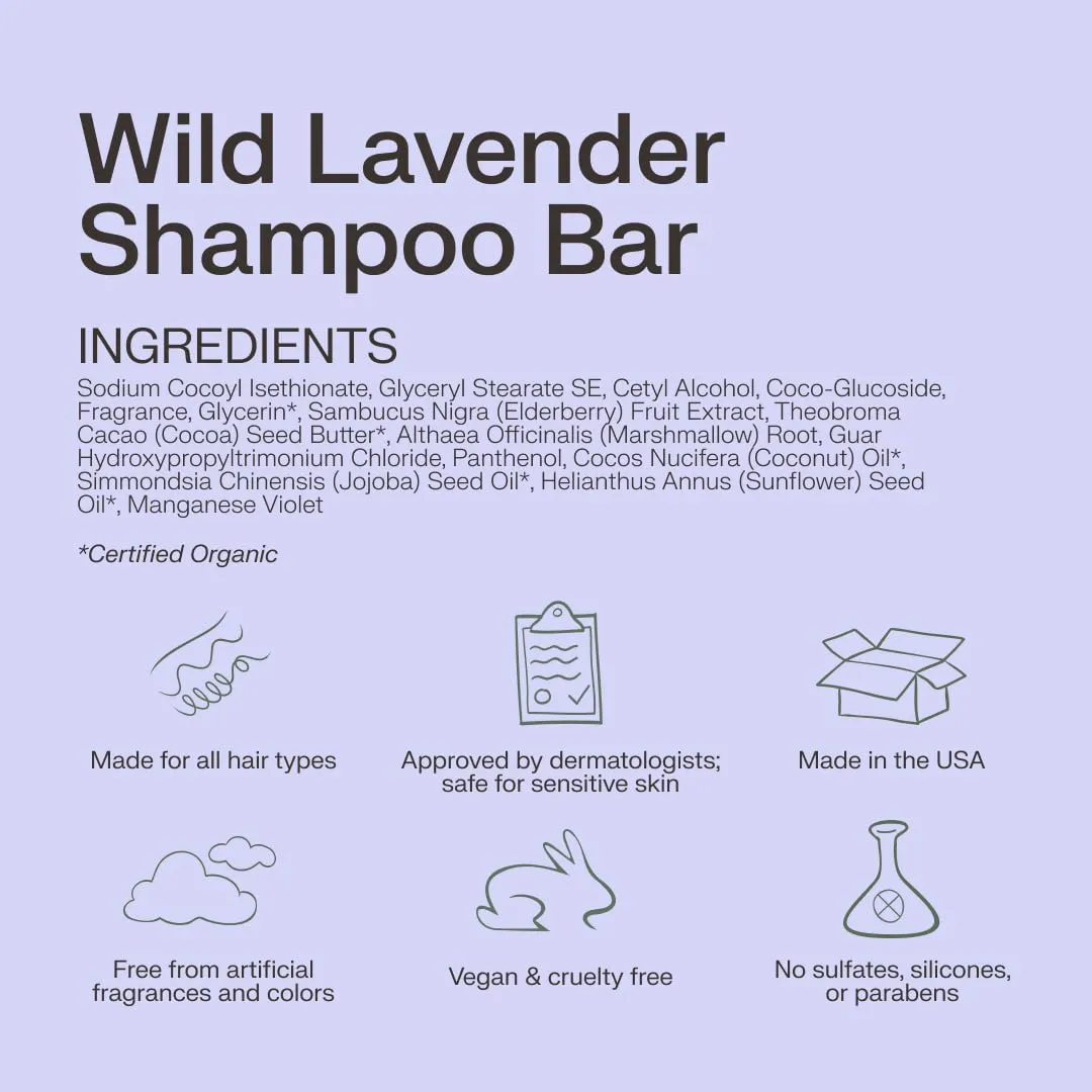 The Earthling Co. Shampoo Bar - Promote Hair Growth, Strengthen & Volumize All Hair Types - Paraben & Sulfate Free formula with Natural, Vegan Ingredients for Dry Hair (Wild Lavender, 3 oz)