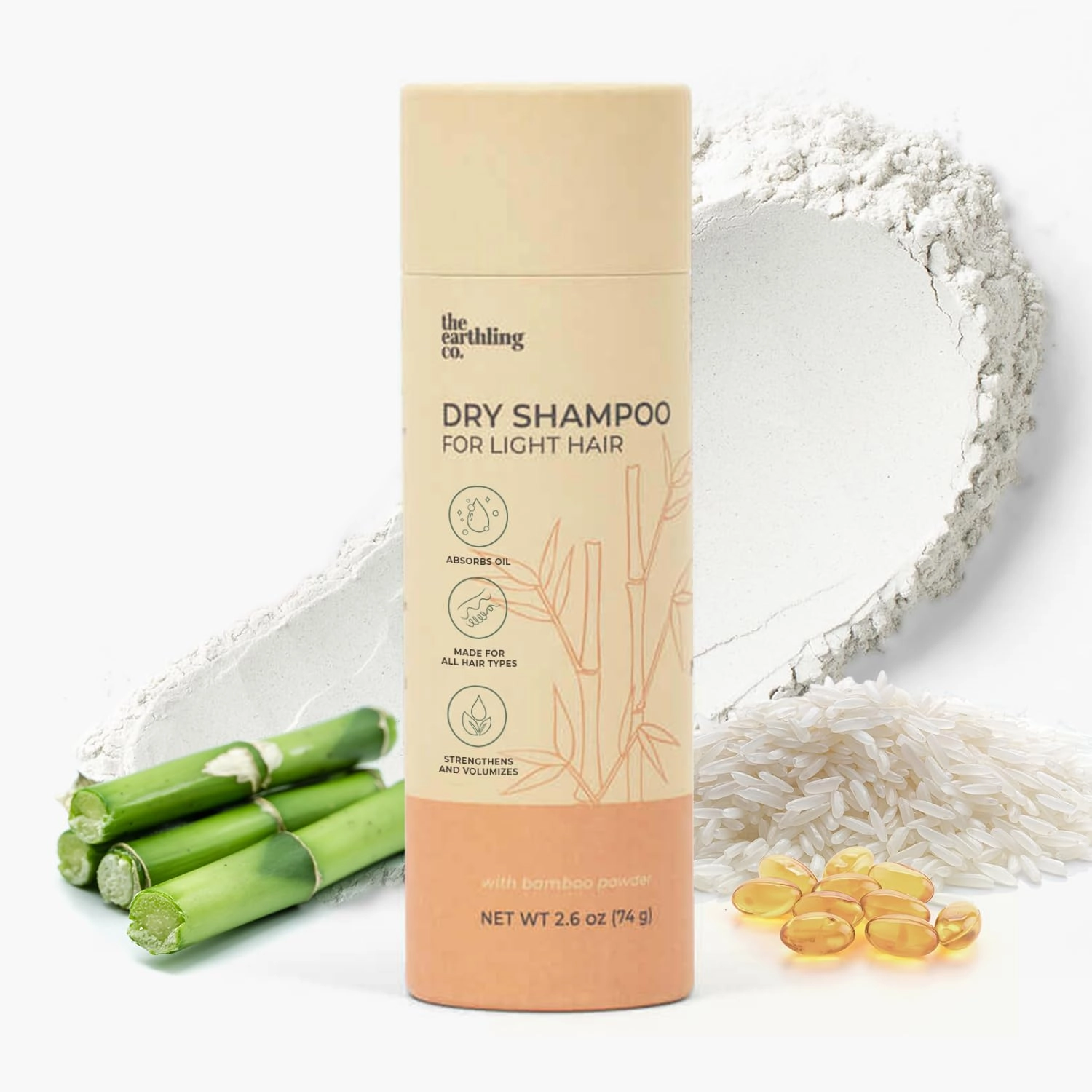 The Earthling Co. Dry Shampoo - Non Aerosol Volumizing Powder for Oil - Natural, Organic Ingredients for Blonde and Gray Hair - Talc-free formula with Rosemary Oil and Biotin (Light Hair, 2.6 oz)