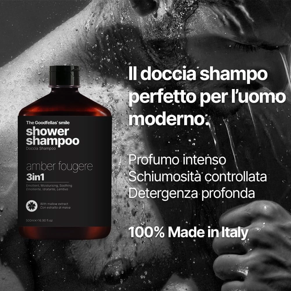The Goodfellas' smile, AMBER FOUGERE (Lavender & Sandalwood), Luxury 3 in 1 Body Wash And Hair Shampoo for Men, 17 Fluid Oz. - Made in Italy