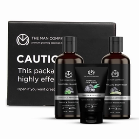 The Man Company Charcoal Cleansing Kit | Set of 3 – Charcoal Body Wash 250ml, Charcoal Shampoo 250ml, Charcoal Face Scrub 100 gm | Deep Cleanses, Dandruff Treatment
