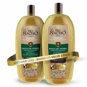 Tio Nacho Mexican Herbs Shampoo, Strengthening Hair Care with Royal Jelly, Ginseng, Wheat, and Jojoba Oil, Honey Scented, 32 fl oz (Pack of 2),