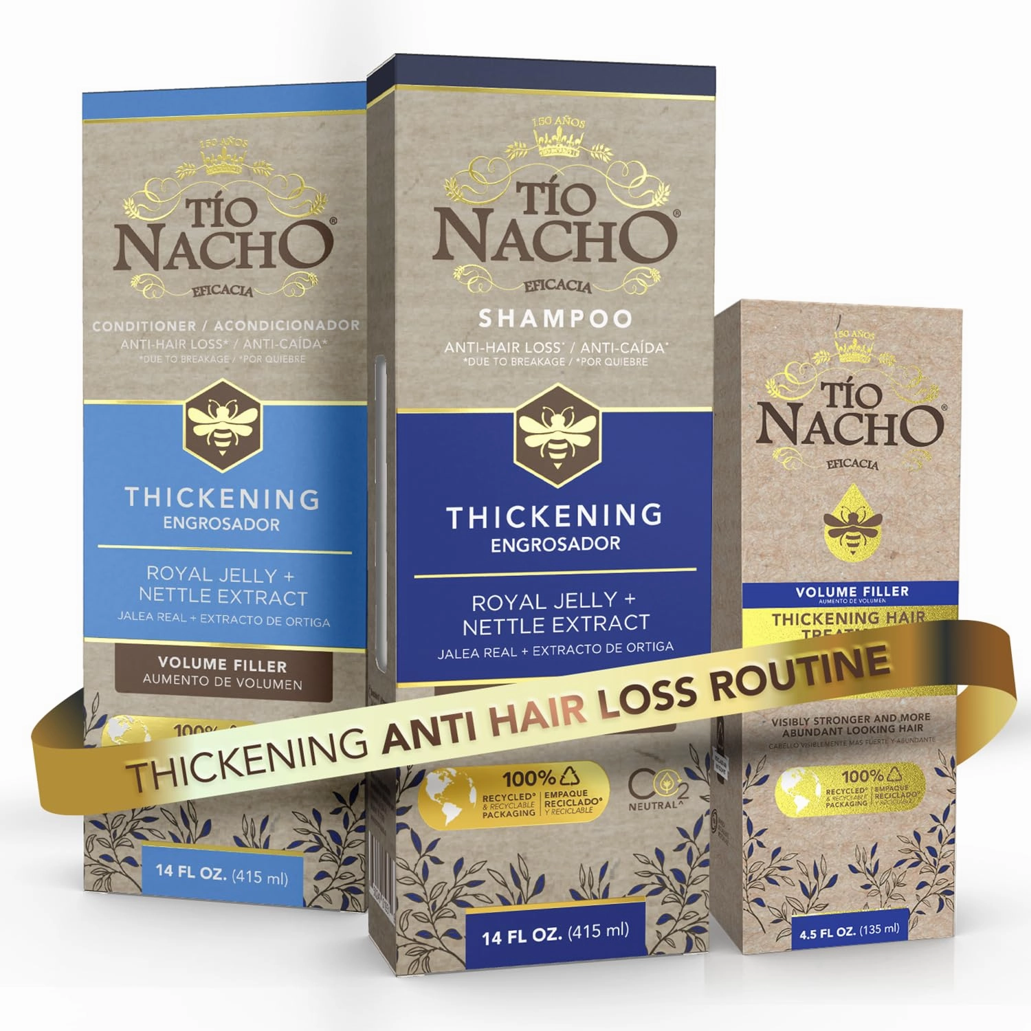 Tio Nacho Thickening Hair Care Bundle - Shampoo, Conditioner, and Treatment, Strengthening System for Fine Hair