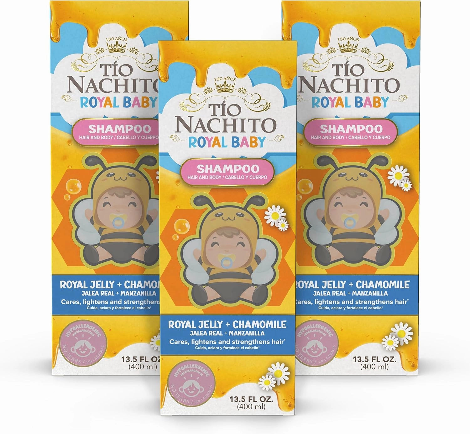 Tio Nacho TIO Nachito Hypoallergenic Baby Shampoo with Royal Jelly & Chamomile - Gentle, Tear-Free Body Wash, 13.5 fl oz (Pack of 3)