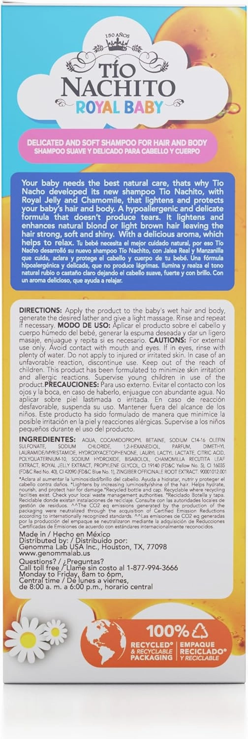 Tio Nacho TIO Nachito Hypoallergenic Baby Shampoo with Royal Jelly & Chamomile - Gentle, Tear-Free Body Wash, 13.5 fl oz (Pack of 3)