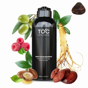 TOC Herbal Hair Dye Shampoo For Gray Hair Coverage, Semi Permanent Hair Color For All Hair Types, Root Cover Up, Long-lasting Color Up To 3-4 Weeks, Instantly In 10 Minutes (Chestnut Brown) 400ml