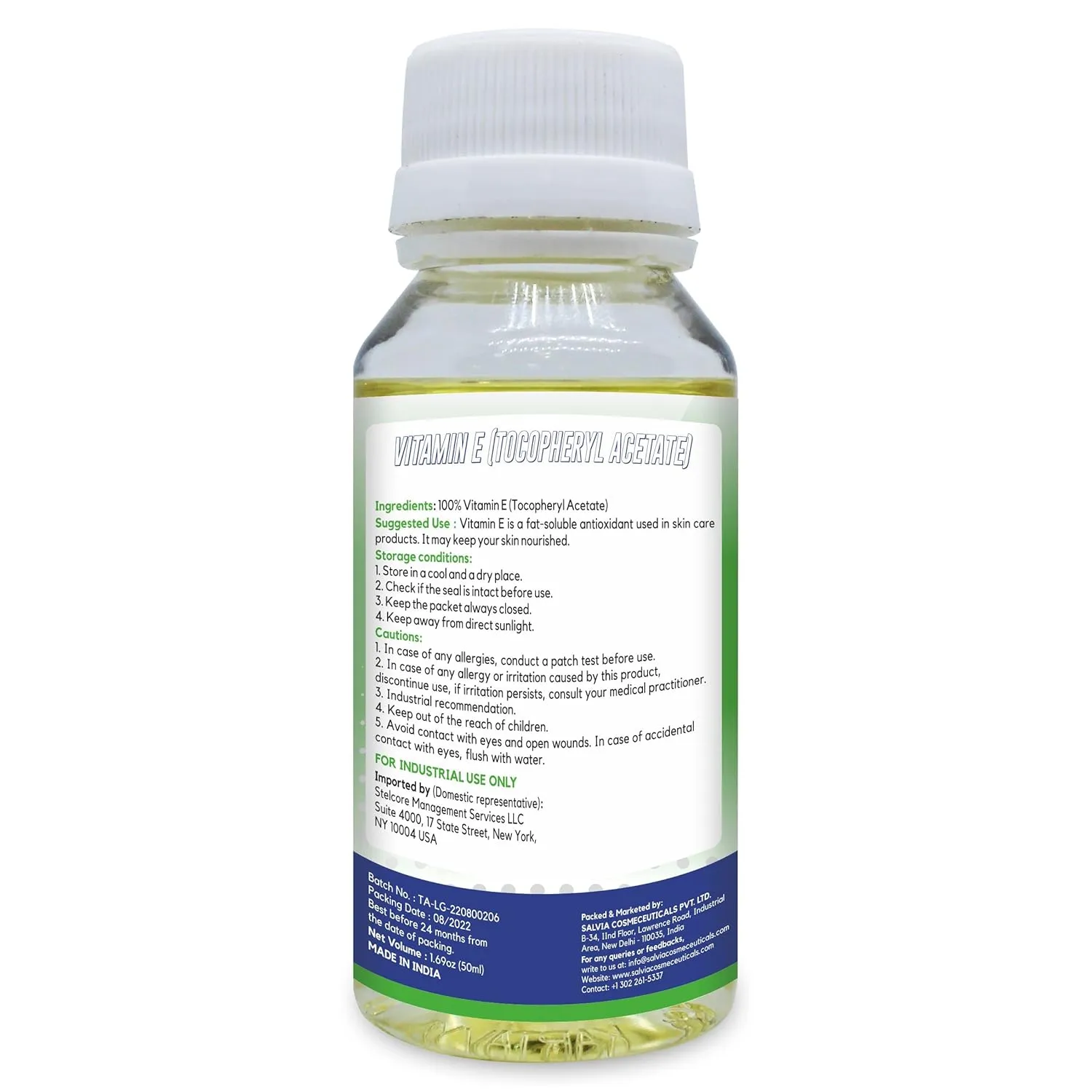 Tocopherol Acetate Vitamin E Pure Pale Yellow Cosmetic Grade Raw Material for DIY Creams Soaps Lotion Shampoo & Serum, Moisturizes & Nourishes skin - 50 ml
