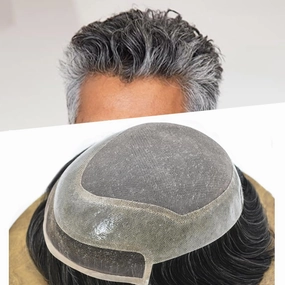 Toupee For Men Hair Pieces Real Human Hair Fine Mono Hair Replacement System Mens Toupee Hairpiece For Men Para Protesis Capilar 7x9 Medium light density #1B50 1B# OFF BLACK 50% GREY