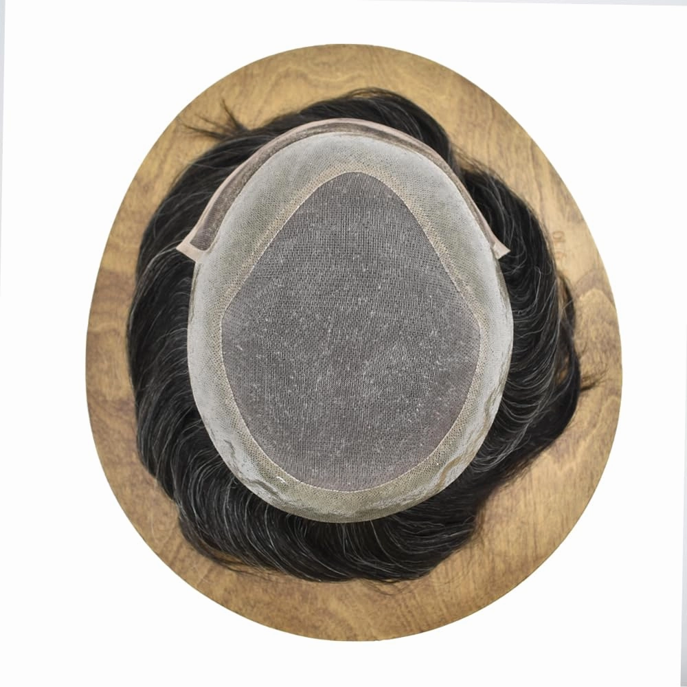 Toupee For Men Hair Pieces Real Human Hair Fine Mono Hair Replacement System Mens Toupee Hairpiece For Men Para Protesis Capilar 7x9 Medium light density #1B50 1B# OFF BLACK 50% GREY