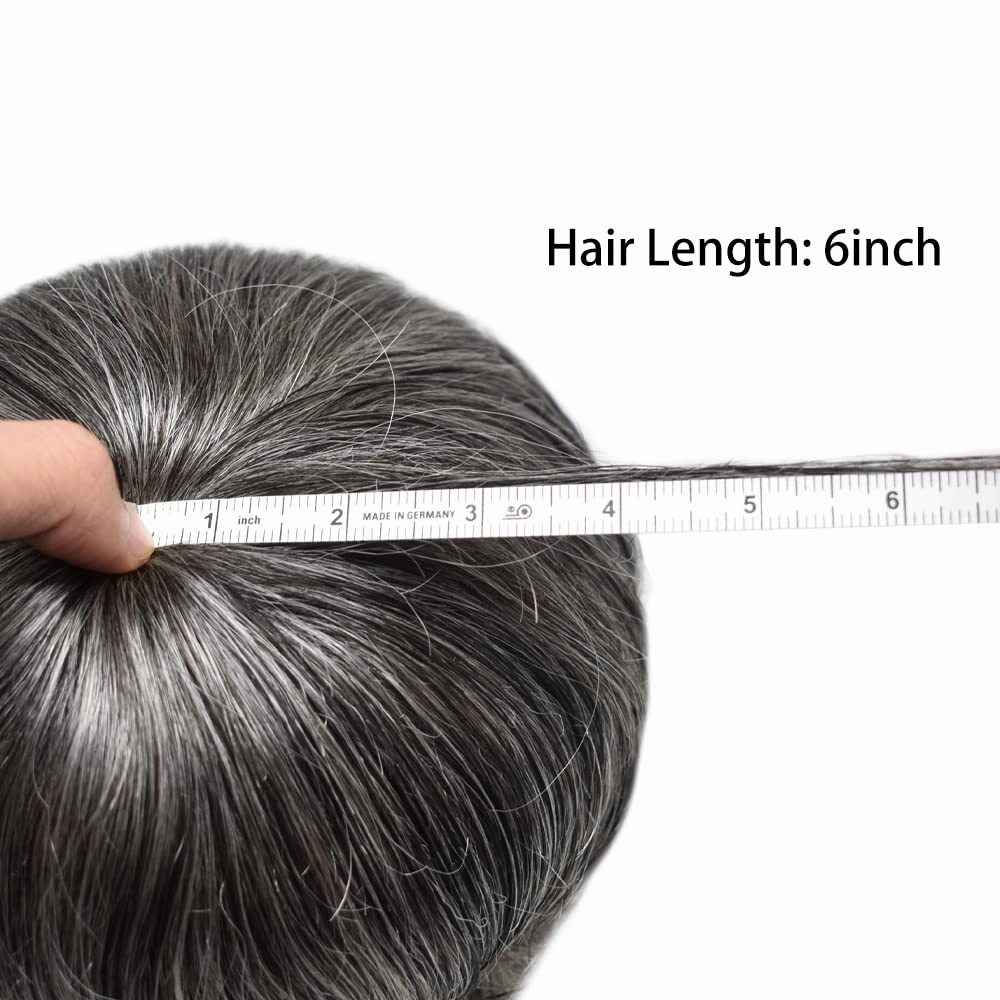 Toupee For Men Hair Pieces Real Human Hair Fine Mono Hair Replacement System Mens Toupee Hairpiece For Men Para Protesis Capilar 7x9 Medium light density #1B50 1B# OFF BLACK 50% GREY