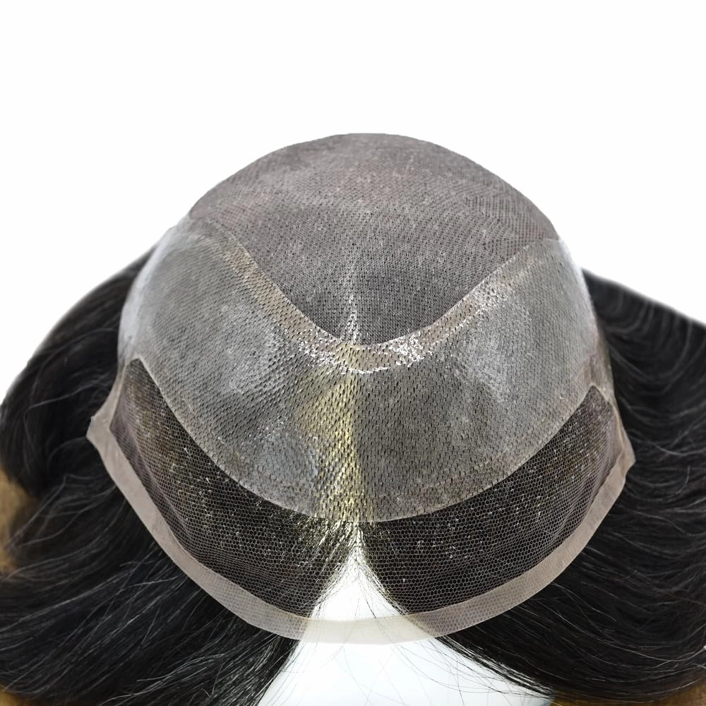 Toupee For Men Hair Pieces Real Human Hair Fine Mono Hair Replacement System Mens Toupee Hairpiece For Men Para Protesis Capilar 7x9 Medium light density #1B50 1B# OFF BLACK 50% GREY
