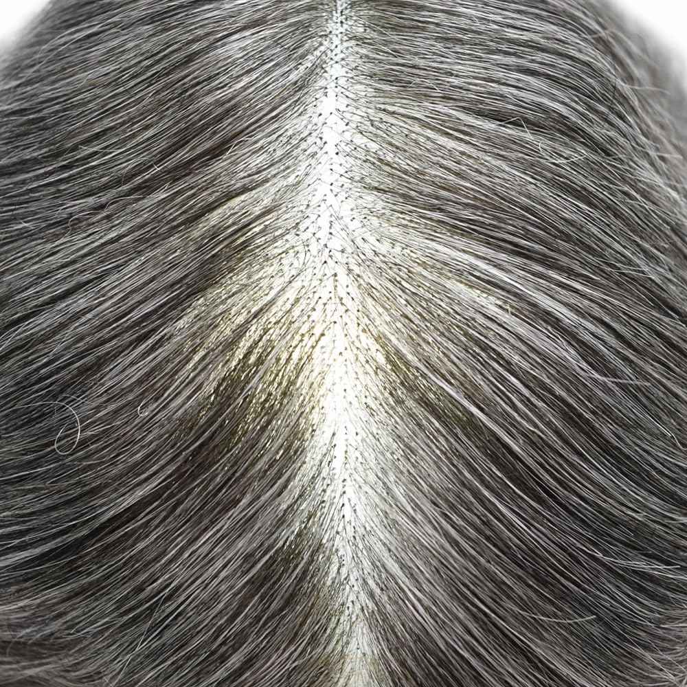 Toupee For Men Hair Pieces Real Human Hair Fine Mono Hair Replacement System Mens Toupee Hairpiece For Men Para Protesis Capilar 7x9 Medium light density #1B50 1B# OFF BLACK 50% GREY